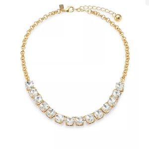 Kate Spade Squared Away “Bib” Necklace Crystal Clear Stones in Gold Frame EUC